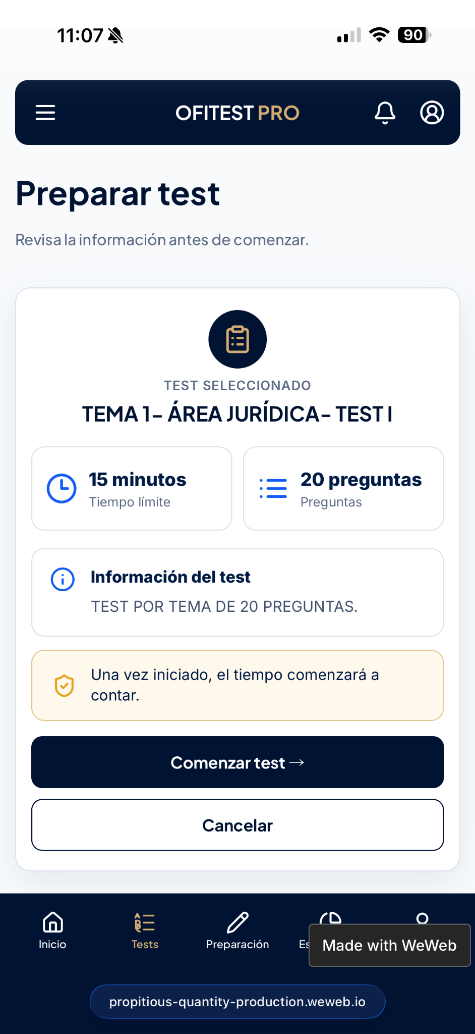 Plataforma OFITEST PRO en móvil